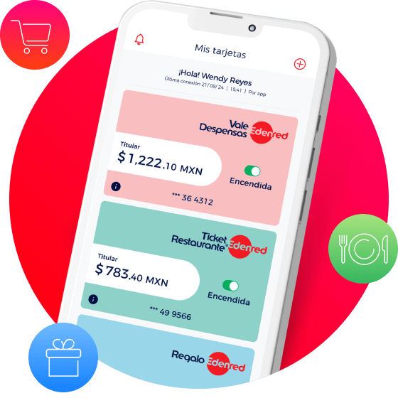Vales de despensa, restaurante y regalo en app Edenred Wallet