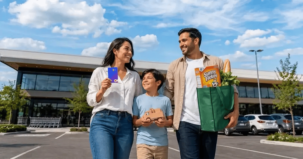 La familia compra con tarjeta Edenred en el supermercado